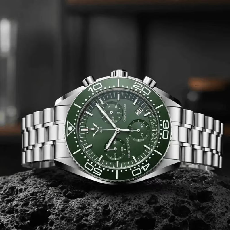 Detalhes do cronógrafo Épure Green Specht & Söhne